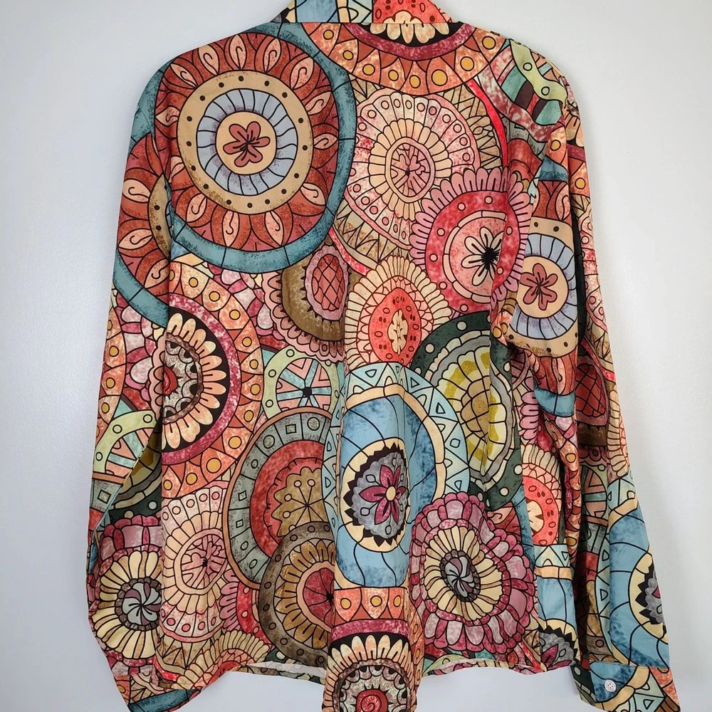 XXL Mandala Geometric Print Button Up Shirt Long Sleeve Multicolor‎ Boho - Picture 7 of 8
